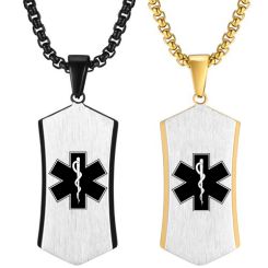 ***COI Titanium Black/Blue/Gold Tone Silver Medical Alert Pendant-00403AA
