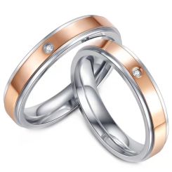 ***COI Titanium Rose Silver Step Edges Ring With Cubic Zirconia-00404AA