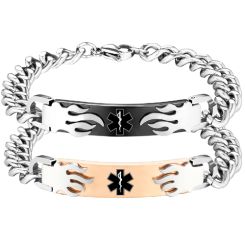 ***COI Titanium Black/Rose Silver Medical Alert Bracelet With Steel Clasp-00410AA
