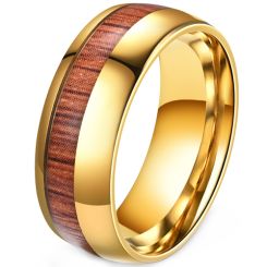 ***COI Gold Tone Titanium Wood Dome Court Ring-00413AA