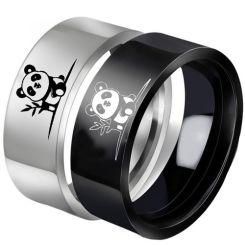 ***COI Titanium Black/Silver Panda Pipe Cut Flat Ring-00416AA