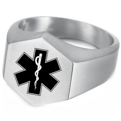 ***COI Titanium Black/Gold Tone/Silver Medical Alert Ring-00422AA