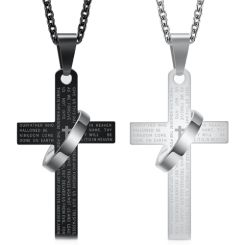 ***COI Titanium Black/Silver Cross Prayer Pendant-00426AA