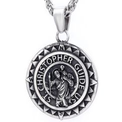 ***COI Titanium Black Silver St Christopher Guide Us Pendant-00428AA