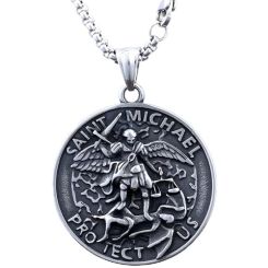 ***COI Titanium Black Silver St Michael Protect Us Pendant-00430AA
