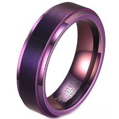 ***COI Purple Tungsten Carbide Step Edges Ring-00432AA