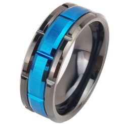 ***COI Tungsten Carbide Black Blue Tire Tread Ring-00433AA