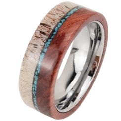 ***COI Tungsten Carbide Deer Antler Wood Turquoise Ring-00435AA