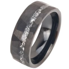 ***COI Black Tungsten Carbide Meteorite & Hammered Ring-00436AA