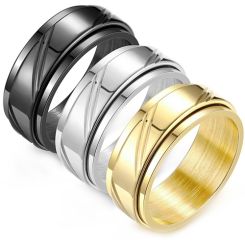 ***COI Titanium Black/Gold Tone/Silver Diagonal Grooves Step Edges Ring-00443AA