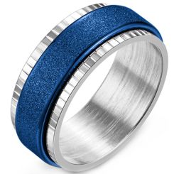 ***COI Titanium Silver Blue/Black/Gold Tone/Silver Step Edges Rotating Ring-00444AA