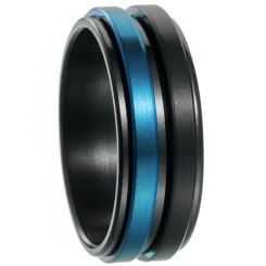 ***COI Titanium Black Blue Center Groove Step Edges Rotating Ring-00445AA
