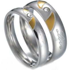 ***COI Titanium Gold Tone Silver Real Love Ring With Cubic Zirconia-00448AA