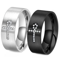 ***COI Titanium Black/Gold Tone/Silver Cross Ring With Cubic Zirconia-00449AA