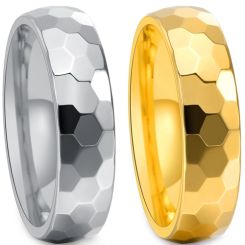 ***COI Tungsten Carbide Gold Tone/Silver Honeycomb Faceted Ring-00450AA