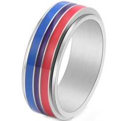***COI Titanium Black/Gold Tone/Silver Red Blue Ceramic Step Edges Ring-00451AA
