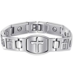 ***COI Titanium Black/Silver Cross Bracelet With Steel Clasp(Length: 8.66 inches)-00456AA