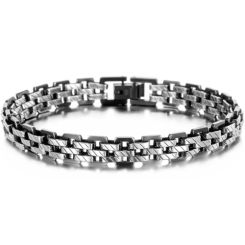 ***COI Titanium Black Silver Bracelet With Steel Clasp(Length: 8.66 inches)-00457AA