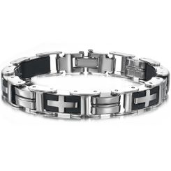 ***COI Titanium Black Silver Cross Bracelet With Steel Clasp(Length: 8.27 inches)-00458AA