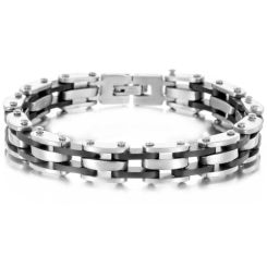 ***COI Titanium Black Silver Bracelet With Steel Clasp(Length: 8.27 inches)-00459AA