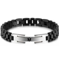 ***COI Titanium Silver Black/Gold Tone/Silver Medical Alert Bracelet With Steel Clasp(Length: 8.46 inches)-00460AA