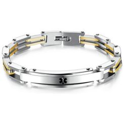 ***COI Titanium Gold Tone Silver Medical Alert Bracelet With Steel Clasp(Length: 8.27 inches)-00462AA