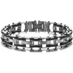 ***COI Titanium Black Silver Bracelet With Steel Clasp(Length: 8.50 inches)-00463AA