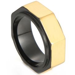 ***COI Titanium Black Gold Tone Faceted Ring-00481AA
