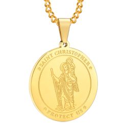 ***COI Titanium Black/Gold Tone Saint Christopher Protect Us Pendant-00483AA