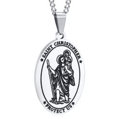 ***COI Titanium Gold Tone/Silver Saint Christopher Protect Us Pendant-00484AA