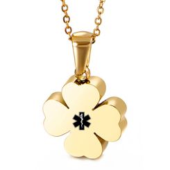 ***COI Titanium Rose/Gold Tone/Silver Four Leaf Clover Medical Alert Pendant-00487AA