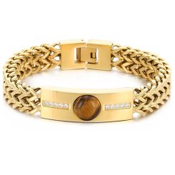 ***COI Gold Tone Titanium Tiger Eye Cubic Zirconia Bracelet With Steel Clasp(Length: 9.06 inches)-00494AA