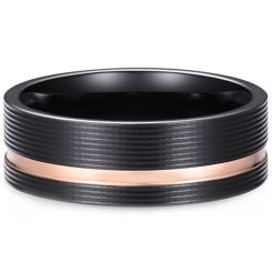 ***COI Tungsten Carbide Black Rose Offset Grooves Ring-00496AA