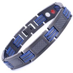 ***COI Black Titanium Blue Rubber Carbon Fiber Bracelet With Steel Clasp(Length: 8.27 inches)-00503AA