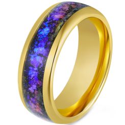 ***COI Gold Tone Tungsten Carbide Meteorite & Crushed Opal-00518AA