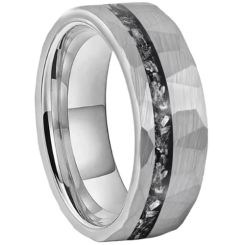 ***COI Tungsten Carbide Hammered Ring With Meteorite-00519AA