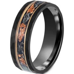 ***COI Tungsten Carbide Black Gold Tone Double Grooves Ring With Camo & Meteorite-00520AA