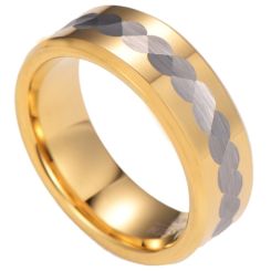 ***COI Tungsten Carbide Gold Tone Silver Faceted Ring-00528AA