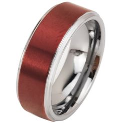 ***COI Tungsten Carbide Red Silver Step Edges Ring-00529AA
