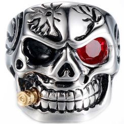 ***COI Titanium Black Gold Tone Silver Skull Ring With Cubic Zirconia-00531AA