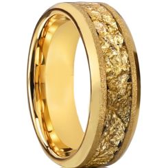 ***COI Gold Tone Tungsten Carbide Sandblasted Beveled Edges Ring With Gold Foil-00537AA
