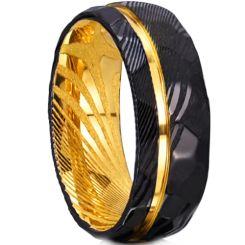 ***COI Tungsten Carbide Black Gold Tone Offset Grooves Damascus Ring-00544AA