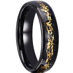 ***COI Black Tungsten Carbide Dome Court Ring With Gold Foil & Meteorite-00546AA
