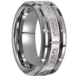 ***COI Tungsten Carbide Tire Tread Ring With Cubic Zirconia-00548AA