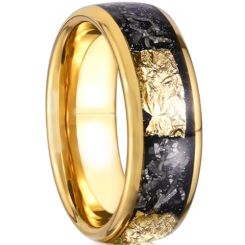 ***COI Tungsten Carbide Gold Tone/Black Meteorite & Gold Foil Dome Court Ring-00549AA