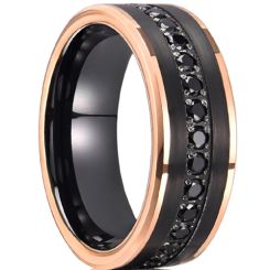 ***COI Tungsten Carbide Black Rose Ring With Cubic Zirconia-00553AA
