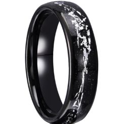 ***COI Black Tungsten Carbide Dome Court Ring With Meteorite-00554AA