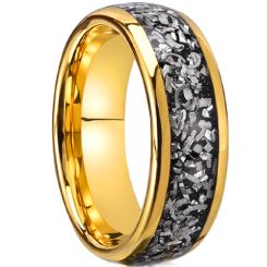 ***COI Gold Tone Tungsten Carbide Dome Court Ring With Meteorite-00555AA