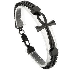 ***COI Titanium Black/Gold Tone/Silver Cross Bracelet With Steel Clasp(Length: 8.66 inches)-00559AA
