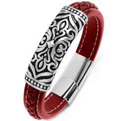 ***COI Titanium Black Silver Celtic Genuine Leather Bracelet With Steel Clasp(Length: 9.05 inches)-00562AA